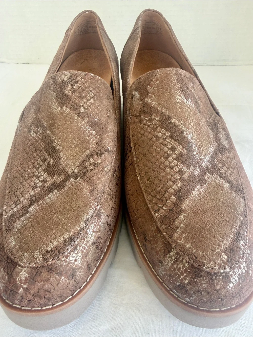 Vionic Kensley Women's 9.5 Slip On Leather Loafers Brown Metallic Snake NWT